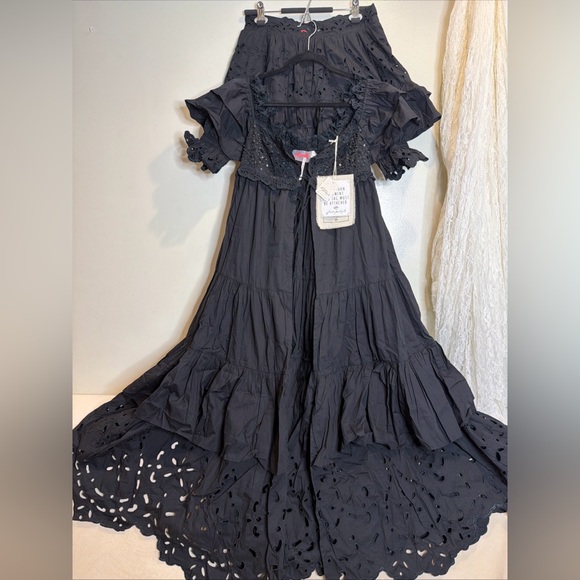 Free People Bali Moonlit Embroidered Beaded Cutwork Skirt & Duster Bride Set S - Picture 4 of 10